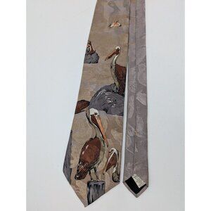 Pelican Print Men's Necktie Tie Animal Track Beige Gray Vintage